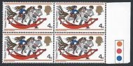 1968 Christmas 4d - Block of 4 - Phosphor Omitted - MNH