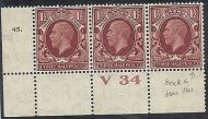 N5 1(d) Cyl 45 control strip of 3 with variety all unmounted mint