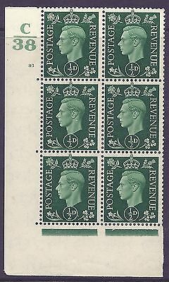 1937 ½d Green Dark colours C38 43 No Dot State (i) block 6 UNMOUNTED MINT