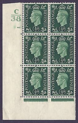 1937 ½d Green Dark colours C38 43 No Dot state (ii) block 6 UNMOUNTED MINT MNH