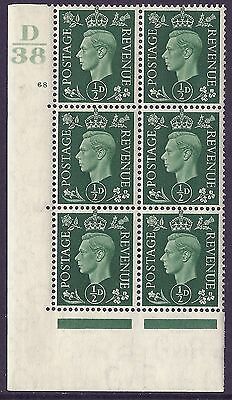 1937 ½d Green Dark colours D38 68 No Dot perf 5(E I) block 6 UNMOUNTED MINT MNH