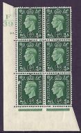 1937 ½d Green Dark colours F39 101 Dot perf 5(E/I) block 6 UNMOUNTED MINT/MNH