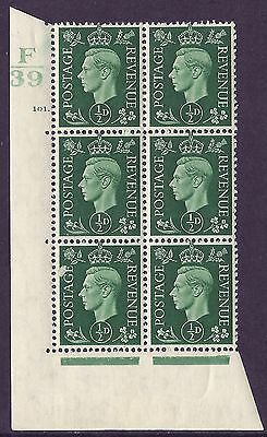 1937 ½d Green Dark colours F39 101 Dot perf 5(E/I) block 6 UNMOUNTED MINT/MNH