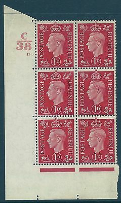 1937 1d Red Dark colours C38 12 No Dot perf 5(E I) block 6 UNMOUNTED MINT MNH