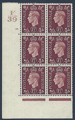 1937 1½d Brown Dark colours F39 141 NoDot perf 5(E I) block 6 UNMOUNTED MINT MNH