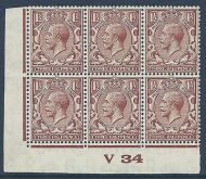 1½d Yellow Brown Block Cypher streaky gum Control V34 imperf Very L/M/M