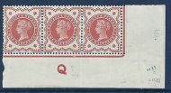 ½d Vermillion control Q imperf strip of 3 with variety unmounted mint MNH