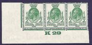 1929 ½d PUC Control K 29 strip of 3 UNMOUNTED MINT MNH