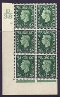 1937 ½d Green Dark colours D38 58 Dot perf 5(E I) block 6 UNMOUNTED MINT MNH