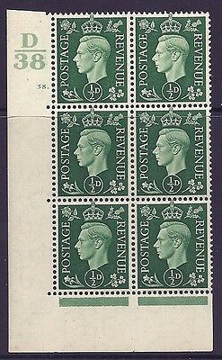 1937 ½d Green Dark colours D38 58 Dot perf 5(E I) block 6 UNMOUNTED MINT MNH