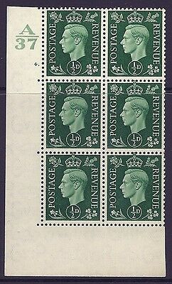 1937 ½d Green Dark colours A37 4 Dot Perf 5(E I) block 6 UNMOUNTED MINT MNH