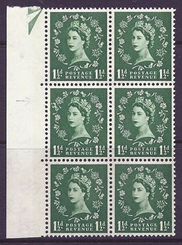 S34f variety 1½d Wilding blue phos - Thistle Flaw R.12 1 UNMOUNTED MINT MNH