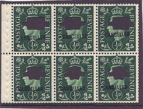 QB1s ½d Green booklet pane CANCELLED  punched UNMOUNTED MNT MNH