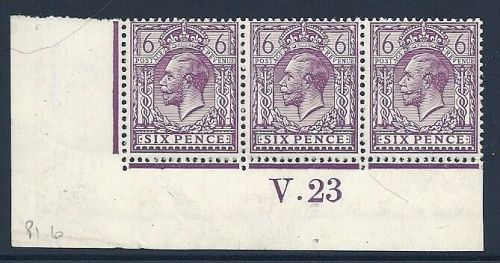 N26(8) 6d Plum Royal Cypher Control V Dot 23 Imperf UNMOUNTED MINT
