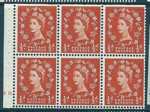 SB7 Wilding booklet pane M C Cream cylinder E11 Dot perf I UNMOUNTED MNT