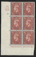 1½d Brown Cylinder Control N43 175 No Dot perf 5(E/I) UNMOUNTED MINT/MNH