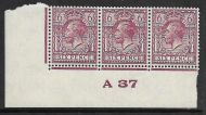 6d Purple Ord Block Cypher Control A37 imperf MOUNTED MINT