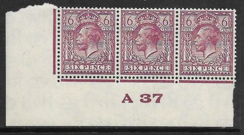 6d Purple Ord Block Cypher Control A37 imperf MOUNTED MINT