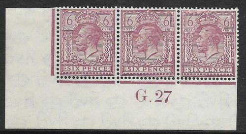 6d Purple Ord Block Cypher Control G Dot 27 imperf MOUNTED MINT