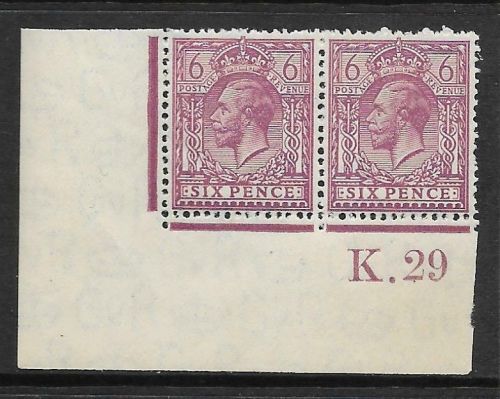 6d Purple Ord Block Cypher Control K Dot 29 imperf UNMOUNTED MINT