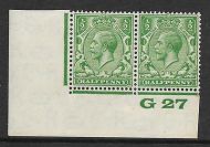 ½d Green Block Cypher Control G27 imperf UNMOUNTED MINT/MNH