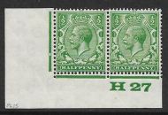 ½d Green Block Cypher Control H27 imperf UNMOUNTED MINT