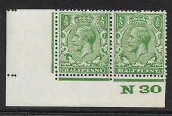 ½d Green Block Cypher Control N30 imperf UNMOUNTED MINT/MNH
