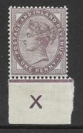 Sg 172 1d lilac control X imperf Single Lightly MOUNTED MINT in margin
