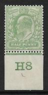 Sg 218 ½d Yellowish-Green Control H8 imperf De La Rue Lightly MOUNTED MINT