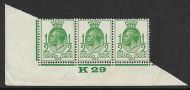 1929 ½d PUC Control K 29 strip of 3 UNMOUNTED MINT