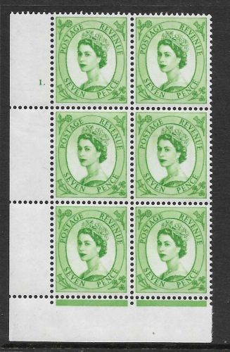 7d Wilding Violet Phosphor 9.5mm cyl 1 Dot perf type F(L) UNMOUNTED MINT/MNH