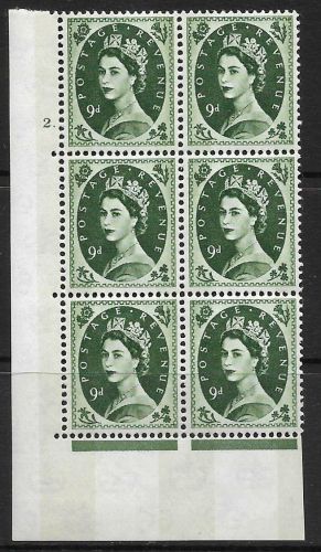 9d Wilding Violet Phos 9.5mm cyl 2 Dot perf type A(E I) UNMOUNTED MINT