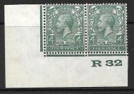 4d Green Block Cypher Control R32 imperf pair MOUNTED MINT