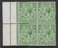 Sg 418 ½d Green Block Cypher Superb Doubling of perfs UNMOUNTED MINT/MNH