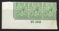 ½d Green Block Cypher Control R32 imperf MOUNTED MINT