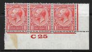 1d Scarlet Block Cypher Control C25 imperf MOUNTED MINT