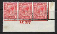 1d Scarlet Block Cypher Control H27 imperf MOUNTED MINT