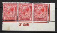 1d Scarlet Block Cypher Control J28 imperf MOUNTED MINT