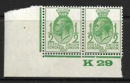 1929 ½d PUC Control K 29 pair UNMOUNTED MINT MNH