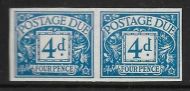 Sg D43a 1954 4d Tudor Crown Postage Due Imperf pair UNMOUNTED MINT/MNH