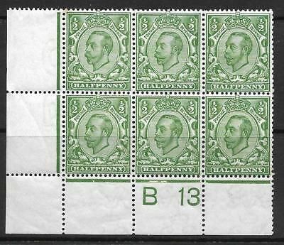 N5(1) ½d Green Corner block of 6 control B13 perf 2A UNMOUNTED MINT