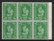 QB4a perf type I (Ie middle) - ½d Pale Green Booklet pane UNMOUNTED MINT