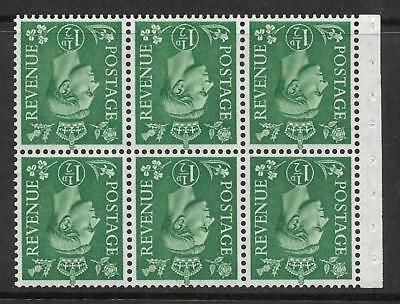 QB26a perf type I -1½d Pale Green Booklet pane UNMOUNTED MINT MNH