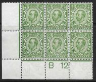 Sg 344 ½d Green Downey Head control B 12(w) perf 2A UNMOUNTED MINT MM 2 stamps