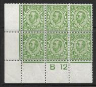 Sg 344 ½d Green Downey Head control B 12(c) perf 2A MOUNTED MINT top 3 stamps