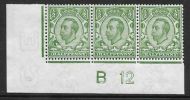 Sg 344 ½d Green Downey Head control B 12(w) perf 2 MOUNTED MINT to 2 stamps