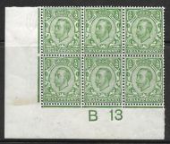 Sg 344 ½d Green Downey Head control B 13 perf 2 MOUNTED MINT in margin