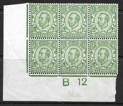 Sg 344 ½d Green Downey Head control B12(w) perf 2 MOUNTED MINT top middle stamp