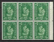 QB4a perf type I (Ie middle) - ½d Pale Green Booklet pane UNMOUNTED MINT MNH