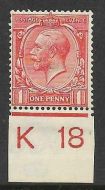 N16(8) 1d Pale Red Royal Cypher Control K18 Imperf UNMOUNTED MINT